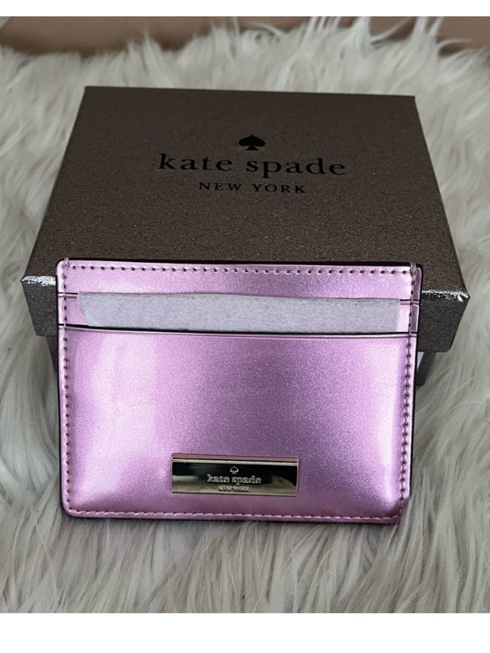 {Kate Spade} Kenzie Patent Fabric Boxed Slim Card Holder in Quartz Pink - NWT
